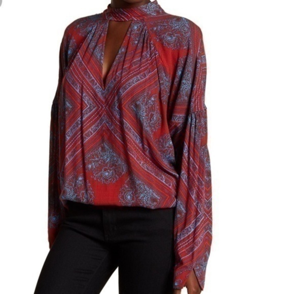 Free People Front V Cutout Print Tunic sz M